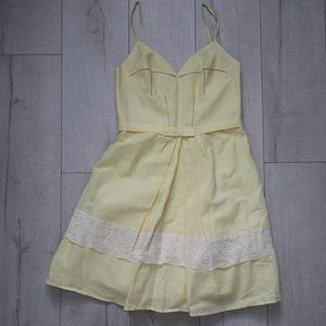 Yellow Pleated Lace Dress